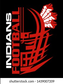 indians football team design with half facemask and feathers for school, college or league