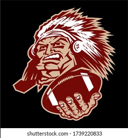 Indians football team mascot holding ball for school, college or league