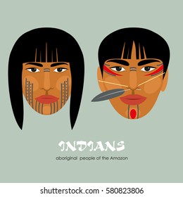 Indians - the indigenous people of South America. Man and woman. Vector illustration.