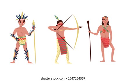 Indians men in traditional clothes. Vector illustration on a white background.
