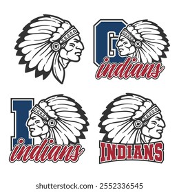 Indians School Team Illustration Clip Art Design Shape. Mascot Silhouette Icon Vector.	