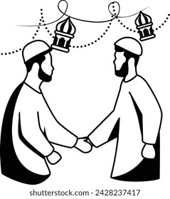 Indians Shaking Hands on Eid Day vector design, Eid al-Azha or Eid ul Kabir Symbol Hajj Sign, Muslim religious Festival Stock illustration, Muslims Wishing and Greetings Eid Mubarak each other concept