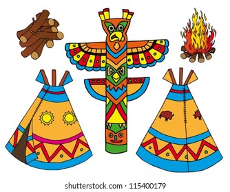Indians tepees collection - vector illustration.