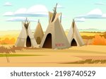 Indians wigwam hut made of felt and skins. Autumn landscape.. North American tribal dwelling. Traditional home of nomadic peoples. Vector.