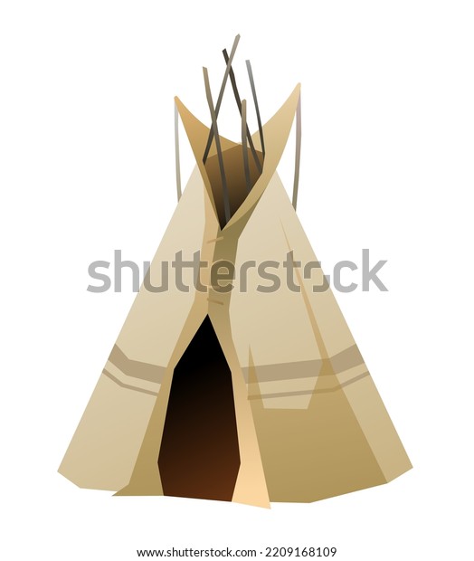 Indians wigwam hut made of felt and skins. North\
American tribal dwelling. Traditional home of nomadic peoples.\
Isolated on white background\
Vector