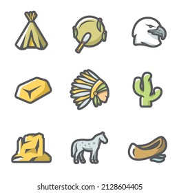 Indians Wild West icons set. Vector Illustration.
