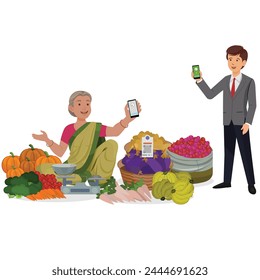 Indian-Vegetable-Vendor, Old Woman selling vegetables using UPI