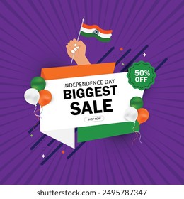 India's Biggest Freedom Sale Banner Design With 50% Discount Tag