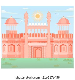 India's Capital Delhi Mughal Empire Red Fort Illustration.