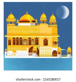 india's famous amritsar golden temple illustration.