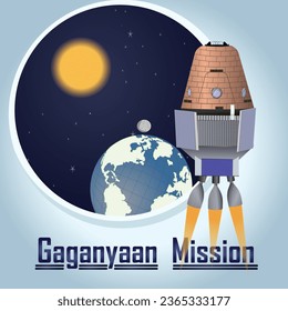 India's Gaganyaan Mission Illustration with Spacecraft Launching into Space 