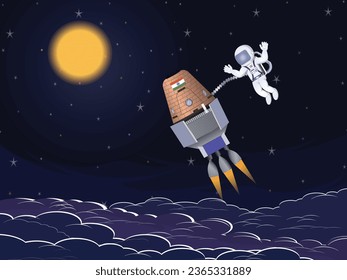 India's Gaganyaan in Space Illustration with Astronaut Attached to it