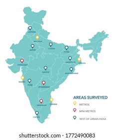 India's Map with cities marked