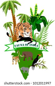 India's nature concept illustration, tiger and other animals symbolizing wildlife of india vector 