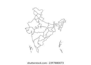 Mapa de esquema vectorial de la India, en estilo de línea de esbozo