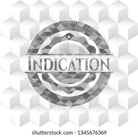 Indication realistic grey emblem with cube white background