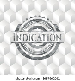 Indication realistic grey emblem with cube white background
