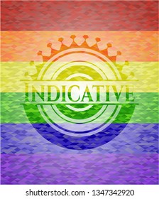 Indicative emblem on mosaic background with the colors of the LGBT flag