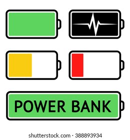 Indicator charge the battery of an electronic device in a modern minimalist style. Vector isolated icons set. Power bank logo. 