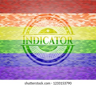 Indicator emblem on mosaic background with the colors of the LGBT flag