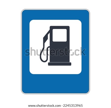 Indicator of gas station on blue signal. Concept of traffic signs.
