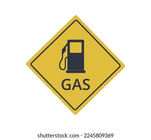 Indicator of gas station on yellow signal. Concept of traffic signs.