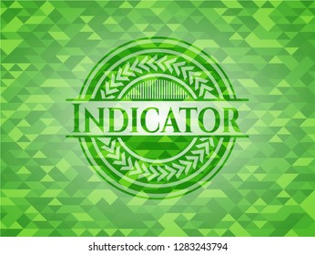 Indicator green emblem. Mosaic background