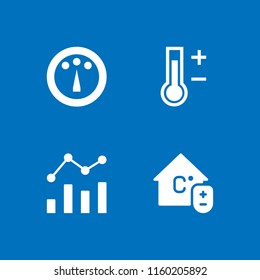 indicator icon. 4 indicator set with celsius, dashboard, analytics and thermometer vector icons for web and mobile app