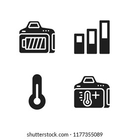 indicator icon. 4 indicator vector icons set. full battery, temperature and battery levels icons for web and design about indicator theme