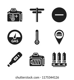 indicator icon. 9 indicator vector icons set. full battery, burger marker and temperature icons for web and design about indicator theme
