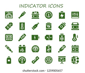  indicator icon set. 30 filled indicator icons. Simple modern icons about  - Speed, Thermometer, Battery, Speedometer, Levels, Temperature, Dashboard, Level, Voltmeter