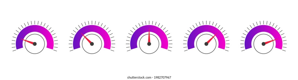 Indicator icons. Scale low, medium or high gauge or meter indicator. Performance measurement. Vector illustration