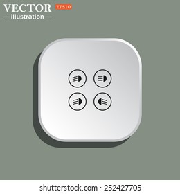 Indicator lights on the car dashboard, dipped beam, main beam, fog lights, brake, rear fog lights. vector illustration, EPS 10