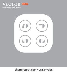 Indicator lights on the car dashboard, dipped beam, main beam, fog lights, brake, rear fog lights. vector illustration, EPS 10