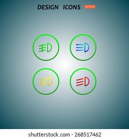 Indicator lights on the car dashboard, dipped beam, main beam, fog lights, brake, rear fog lights. icon. vector design