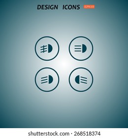 Indicator lights on the car dashboard, dipped beam, main beam, fog lights, brake, rear fog lights. icon. vector design