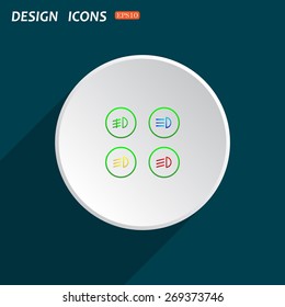 Indicator lights on the car dashboard, dipped beam, main beam, fog lights, brake, rear fog lights. icon. vector design