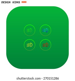 Indicator lights on the car dashboard, dipped beam, main beam, fog lights, brake, rear fog lights. icon. vector design