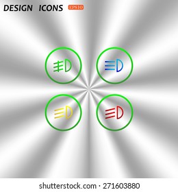 Indicator lights on the car dashboard, dipped beam, main beam, fog lights, brake, rear fog lights. icon. vector design