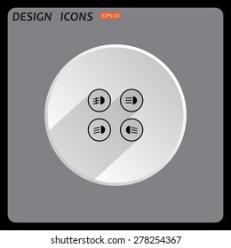 Indicator lights on the car dashboard, dipped beam, main beam, fog lights, brake, rear fog lights. icon. vector design