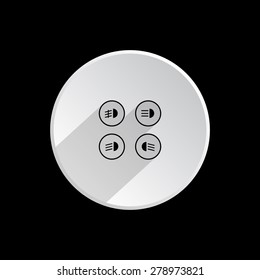 Indicator lights on the car dashboard, dipped beam, main beam, fog lights, brake, rear fog lights. icon. vector design