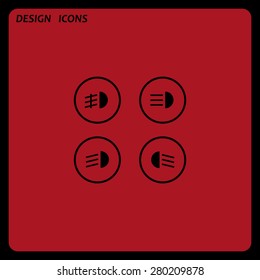 Indicator lights on the car dashboard, dipped beam, main beam, fog lights, brake, rear fog lights. icon. vector design. Flat design style 