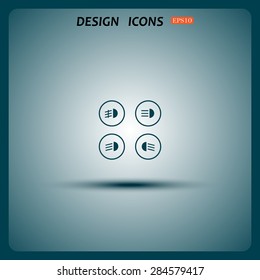 Indicator lights on the car dashboard, dipped beam, main beam, fog lights, brake, rear fog lights. icon. vector design