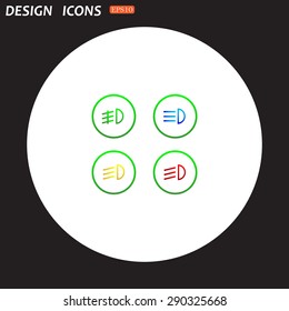 Indicator lights on the car dashboard, dipped beam, main beam, fog lights, brake, rear fog lights. icon. vector design