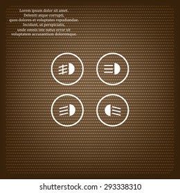 Indicator lights on the car dashboard, dipped beam, main beam, fog lights, brake, rear fog lights. icon. vector design