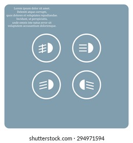 Indicator lights on the car dashboard, dipped beam, main beam, fog lights, brake, rear fog lights. icon. vector design