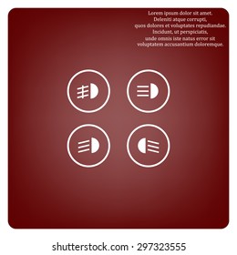 Indicator Lights On The Car Dashboard, Dipped Beam, Main Beam, Fog Lights, Brake, Rear Fog Lights. Icon. Vector Design