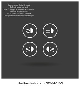 Indicator lights on the car dashboard, dipped beam, main beam, fog lights, brake, rear fog lights. icon. vector design