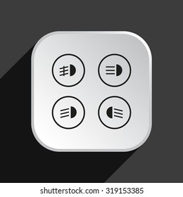 Indicator lights on the car dashboard, dipped beam, main beam, fog lights, brake, rear fog lights. icon. vector design