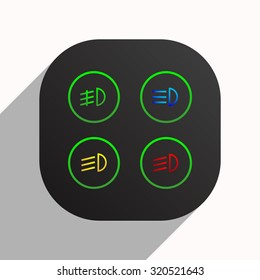 Indicator Lights On The Car Dashboard, Dipped Beam, Main Beam, Fog Lights, Brake, Rear Fog Lights. Icon. Vector Design